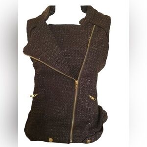 NWT! Beautiful Moto Motorcycle Tweed Brown Gold Zip Randolph Duke Lg